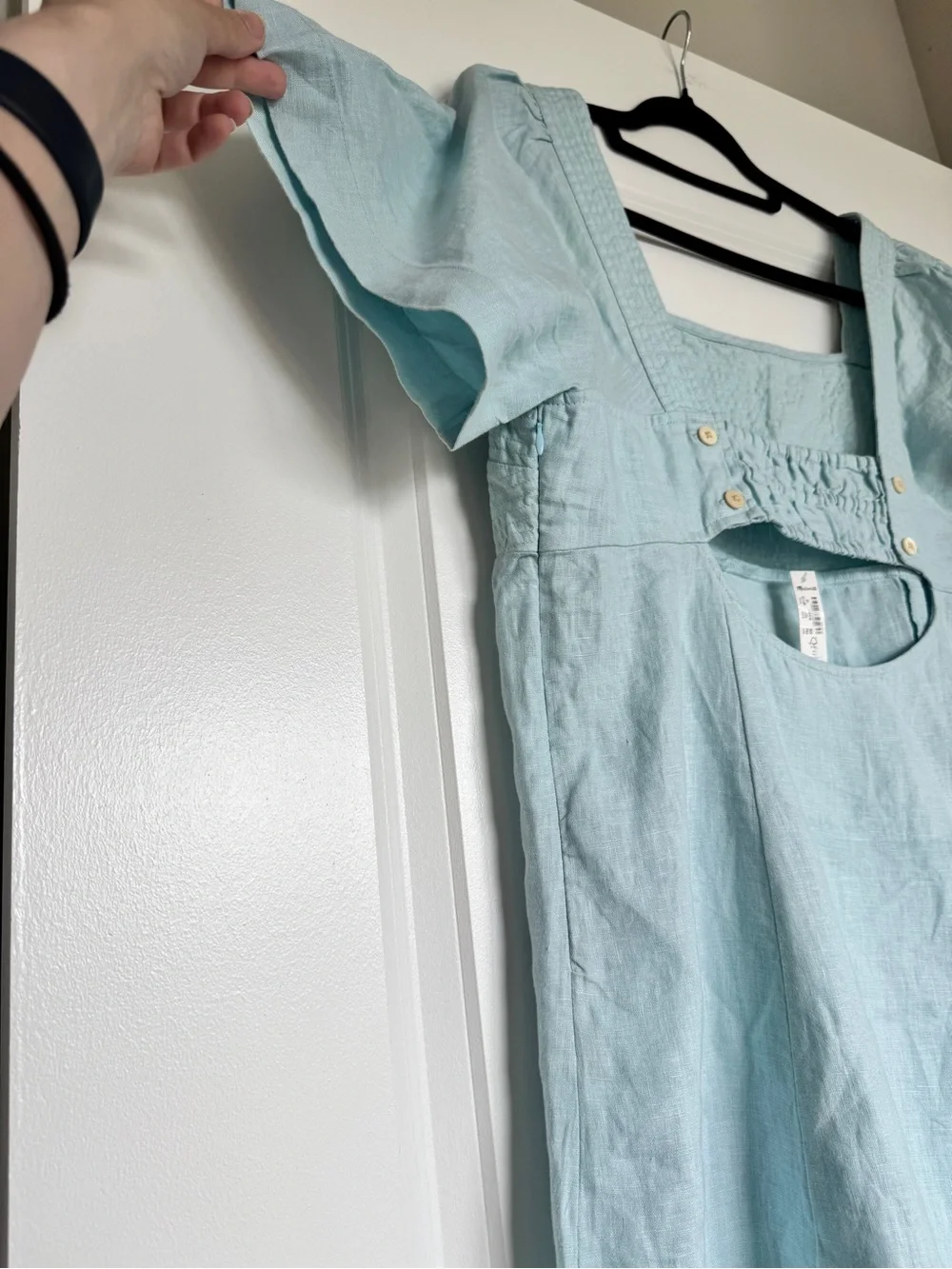 NWT MADEWELL Square-Neck Mini Dress 100% Linen Blue Heron Light Blue Sz 16 NP110